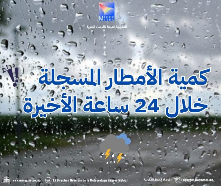 حصيلة التساقطات المطرية المسجلة بالمغرب خلال الـ 24 ساعة الماضية (من 7 إلى 8 أبريل 2026)