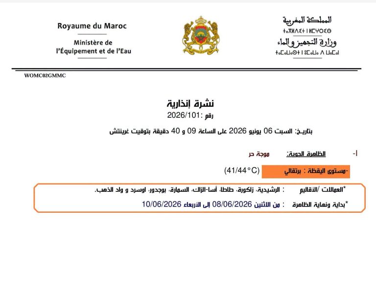 نشرة انذارية محينة رقم 101/2026