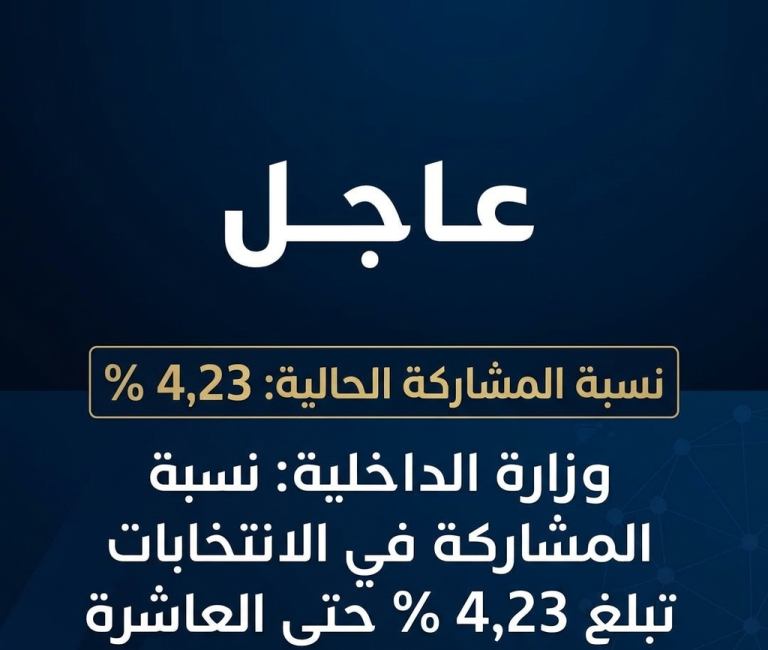 الداخلية: نسبة المشاركة في الانتخابات التشريعية تبلغ 4.23% إلى حدود العاشرة صباحاً