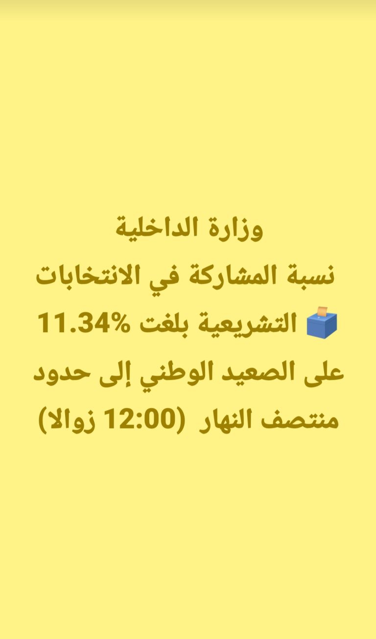 الانتخابات التشريعية 2026 بالمغرب: وزارة الداخلية تعلن تسجيل نسبة مشاركة بـ 11.34% إلى حدود منتصف النهار